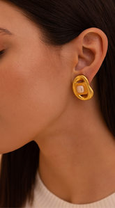 Izzy Cubic Stone Pearl Earrings - Gold